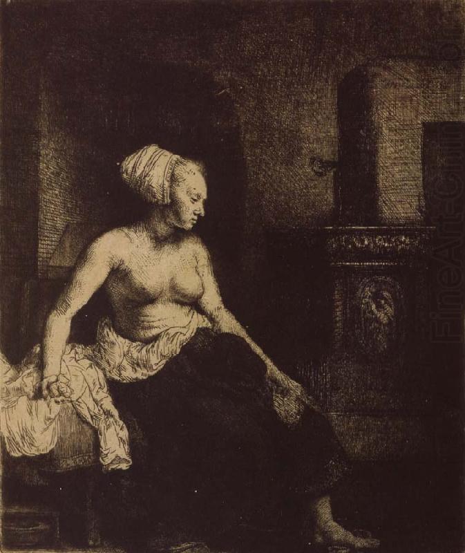 REMBRANDT Harmenszoon van Rijn Woman sitting Half-Dressed beside a Stove china oil painting image